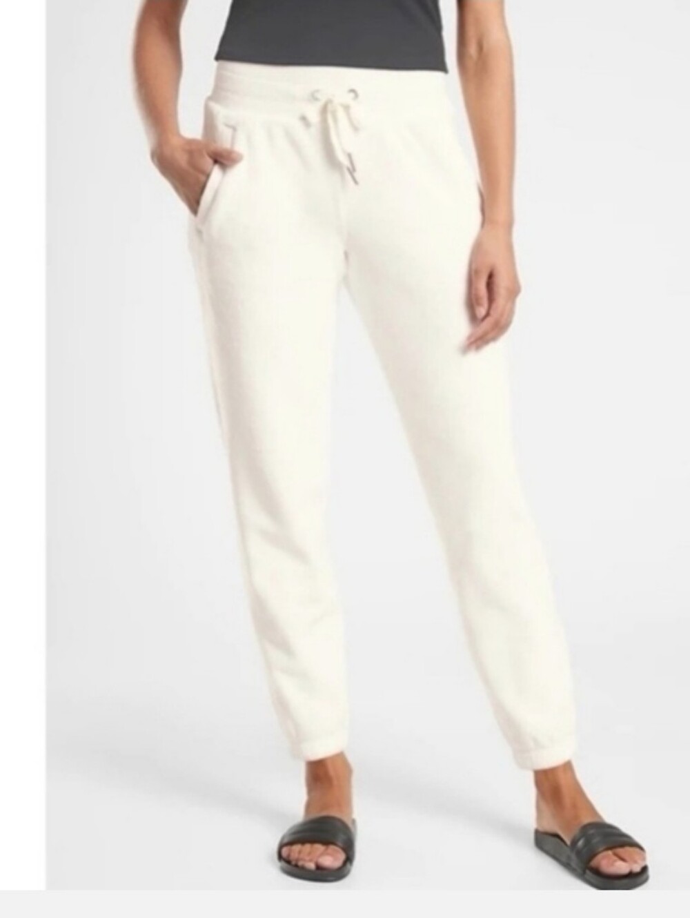 Athleta TALL Double Cozy Karma Jogger Pants Joggers Fuzzy Soft Off White Sz XLT
